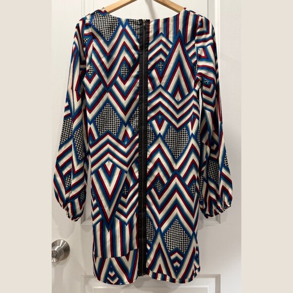 Multicolor Geometric Print Mini Dress with Full Back Zipper - Picture 2 of 2
